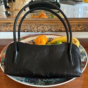 Italian Black Leather East West Handbag - Brand New - Handmade - Smooth Leather